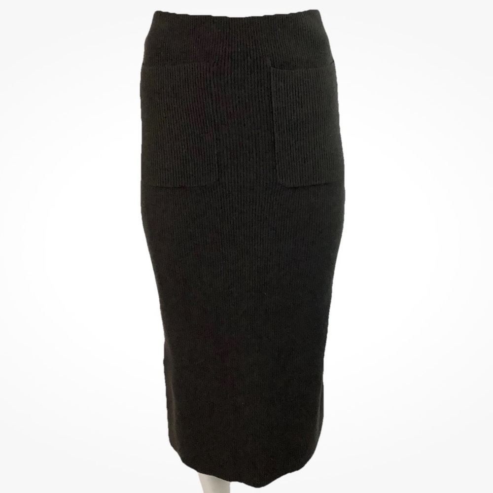 Mila Owen Sz 0 Midi Ribbed Knit Sweater Skirt Chocolate Brown Rayon Pull On